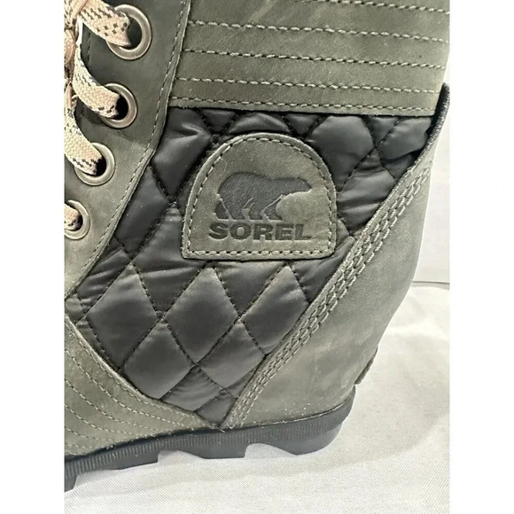 SOREL Women's LEXIE Wedge Bootie Waterproof Dark Slate Leather Textile Boot 7.5 - Picture 3 of 5